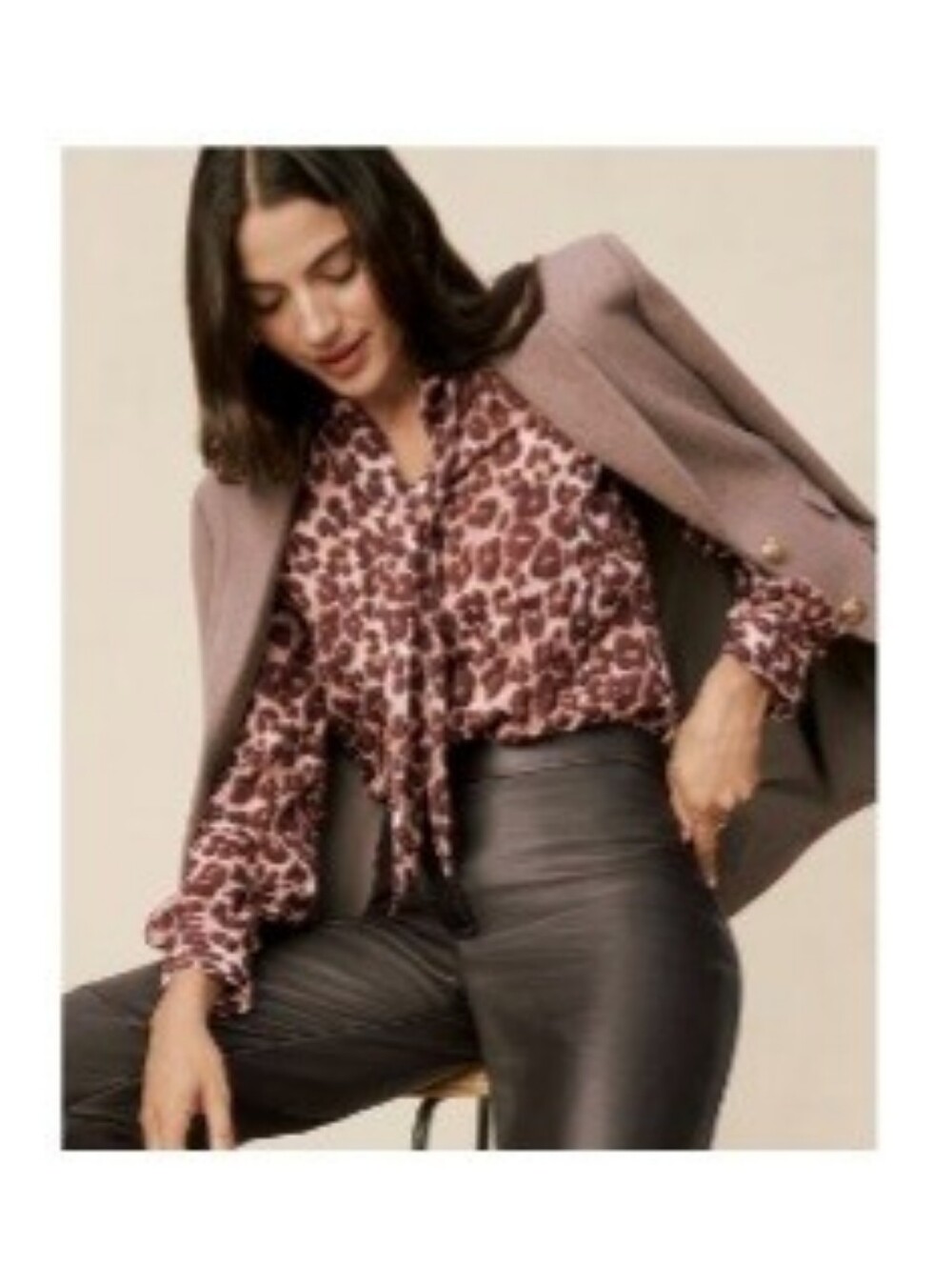 Ann Taylor  Leopard Tie-Neck Popover Blouse Size Large NWT